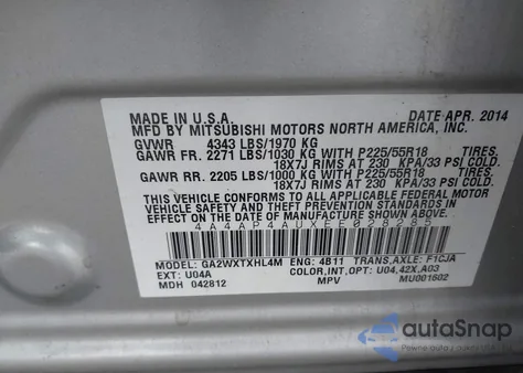 2014 Mitsubishi Outlander Sport Se from USA, damaged, VIN 4A4AP4AUXEE028285